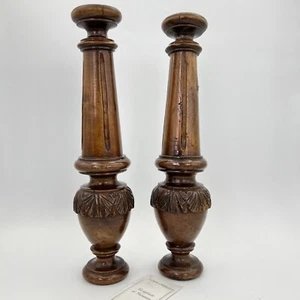 Coppia di Colonne Antiche Tornite Intagliate in legno Fregi per Restauro 800 - Picture 1 of 8