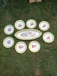ANTIQUE VICTORIA AUSTRIA FISH PLATES & PLATTER 9pc SET - Picture 1 of 18