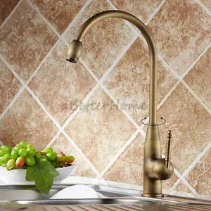 Antique Kitchen Swivel Spout Sink Faucet Gooseneck Single Handle Water Mixer Tap - Picture 1 of 3