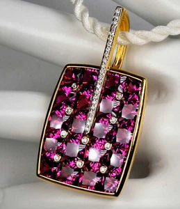 NEW Bellarri "Hava II" 18K YG Large Rhodolite White Diamond Enhancer Pendant - Picture 1 of 9
