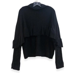 Project Naadam Black Cotton Acrylic Blend Ruffled Mock Neck Knit Sweater Medium - Picture 1 of 10