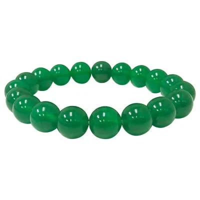 Handmade 10mm Round Dyed Green Agate Bead Stretch Bracelet, stylish unisex jewel - Image 1 of 4
