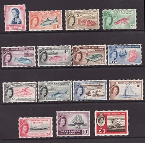 1957 Turks and Caicos Sc# 121-35 QEII definitives MH postage stamp set Cv$138.35 - Picture 1 of 1