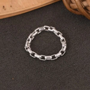 Anillo de cadena de eslabón rectangular de plata maciza, banda de cadena, anillo de eslabón abierto, cadena de plata - Imagen 1 de 10