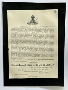 Guillebon Wailly Wandonne Faire Part Mazinghem Bretizel Amiens Froissy Faye 1888 - Picture 1 of 1