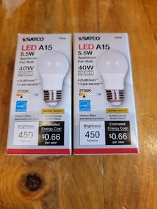 Satco S9030 120V 40W Medium Base Frosted Warm White A15 LED Light Bulb 5.5W 2pk - Picture 1 of 4