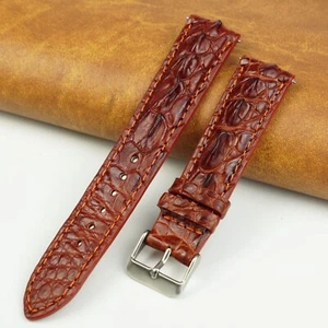 22mm Brown Crocodile Leather Watch Band Real Crocodile Hornback Watch Strap Men - Picture 1 of 6