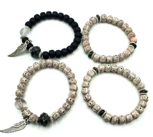 Elastic Beaded Bracelets Black and Brown Lot 4 - Picture 1 of 5