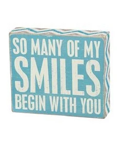 WOOD BOX SIGN~"So Many Of My Smiles Begin With You"~Baby Boy~Blue~Wall/Shelf - Picture 1 of 1