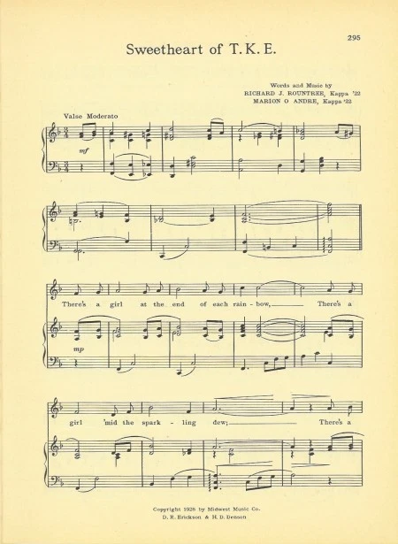 TAU KAPPA EPSILON Fraternity Vintage Song Sheet c1941 "Sweetheart of T.K.E." - Image 1 of 1