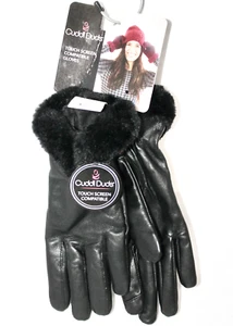 CUDDL DUDS Touch Screen Compatible Gloves Size Large Black Leather Faux Fur - Picture 1 of 3