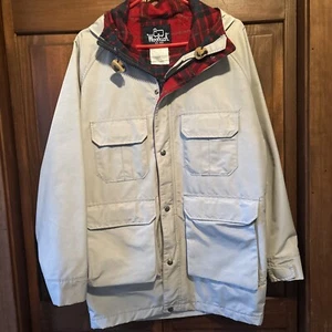 Vintage Woolrich Woman Flannel Wool Lined Parka Womens Small Cord Lock Beige EUC - Picture 1 of 8