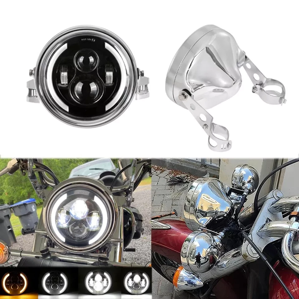 Faro de 7 pulgadas con señal de giro DRL faro LED carcasa cubo para Harley Honda Foto 1 de 4