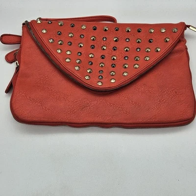 Yoki 手包腕带女式红色镶嵌人造皮革折叠信封拉链包 — 第 1/4 张图片