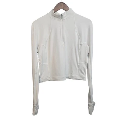 Chaqueta deportiva Lululemon Hawk Logo marfil claro recortada media cremallera talla 14 Foto 1 de 4