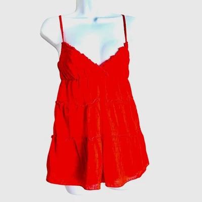 VTG Necessary Objects Women S Orange Swiss Dot Tier Babydoll Cami Top Y2K Indie - Image 1 of 4
