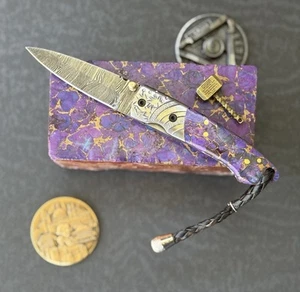 York Vivant Custom Handmade Folding knife Turquoise Stone Handle Art # CBIT-18 - Picture 1 of 11