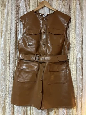 Shiny PVC Faux Leather 70s Style Belted Waistcoat M - Image 1 of 4
