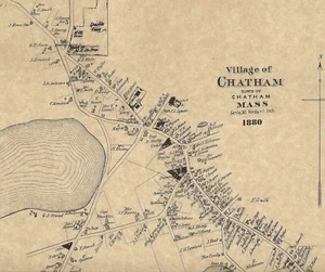 Carte historique Chatham MA 1880 avec noms d'entreprises et de propriétaires affichés - Photo 1 sur 2