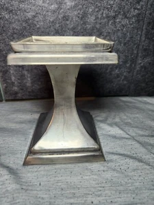 Brass/Silver Classic Square 6x3 inch Pillar Candle Holder Made In India - Picture 1 of 6