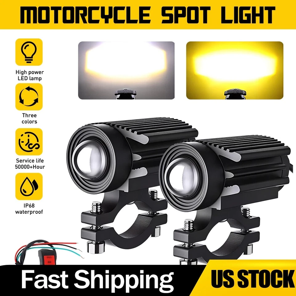 2 PIEZAS Luces LED Auxiliares para Motocicleta Faros Antiniebla Blanco/Ámbar Foto 1 de 4