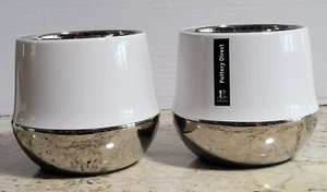 Lote de 2 macetas de cerámica blanca directa de cerámica con fondo metálico plateado - Imagen 1 de 16