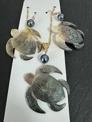 Abalone Frosch + Muschelkernperle Schmuck Set Anhänger + Kette +  Ohrringe - Bild 1 von 4