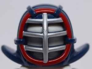 Lego Dark Blue Helmet Ninjago Kendo Silver Grille Mask and Dark Red Trim Pattern - Picture 1 of 2