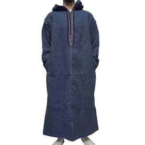 Herren Kaschmir Wollmischung Dick Blau Marokkanisch Kapuze Thobe Jubba Djellaba - Bild 1 von 9
