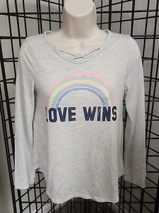SO Shirt Youth Size 14 Gray Rainbow Long Sleeve Top Shirt Love Wins - Picture 1 of 7