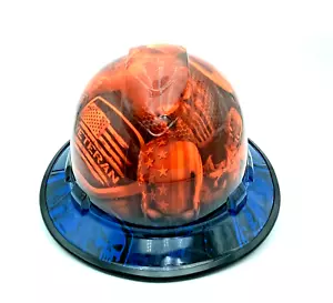 Bad Ass Wide Brim Hard Hat Hydro dipped in Hi vis Orange / Blue American Veteran - Picture 1 of 4