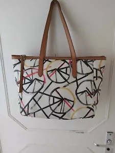 Fossil Sydney Tote Canvas Leather Trim Bag Large Shopper Travel Shoulder Bag - Picture 1 of 9