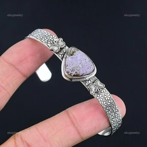 Womens day Sale Trillion Purpurite Stone 925 Sterling Silver New Bangle Bracelet - Picture 1 of 6