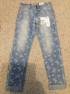 Girls Sonoma Supersoft Stretch Denim Faded Blue Jeggings Sz 8 Butterflies NWT - Picture 1 of 7