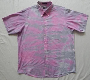 Tie Dye Black Pink Striped Short Sleeve Button Up Shirt - XL Mens Hand Made 17 - Picture 1 of 8