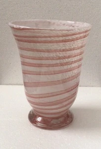 Mid Century Hand Blown Art Glass Murano Latticino Pink and White Interwoven Vase - Picture 1 of 6