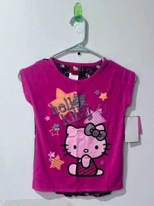 Hello Kitty Pink Glitter Girls T-Shirt with Sheer Back Pattern Detail NWT Size 6 - Picture 1 of 2
