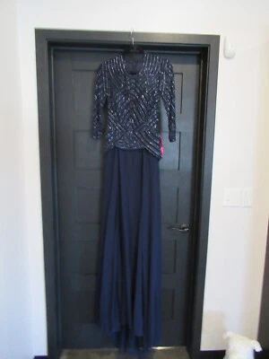 Terani Couture Beaded Chiffon Gown Navy Blue Size 2 Mother of Bride  New, Other - Image 1 of 4