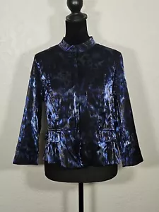 Ruby Rd Petite Jacket 10P Semi Sheer Colorful Blue Black Zip Up 3/4 Sleeve - Picture 1 of 8