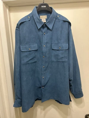 Vintage Scandia Woods Military Style Faux Suede Shirt Blue Size Large - Image 1 of 4
