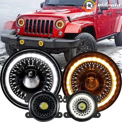 Kit combo de faróis de LED 7" giro + 4 polegadas luzes de neblina para Jeep Wrangler JK 2007-2018 - Imagem 1 de 4