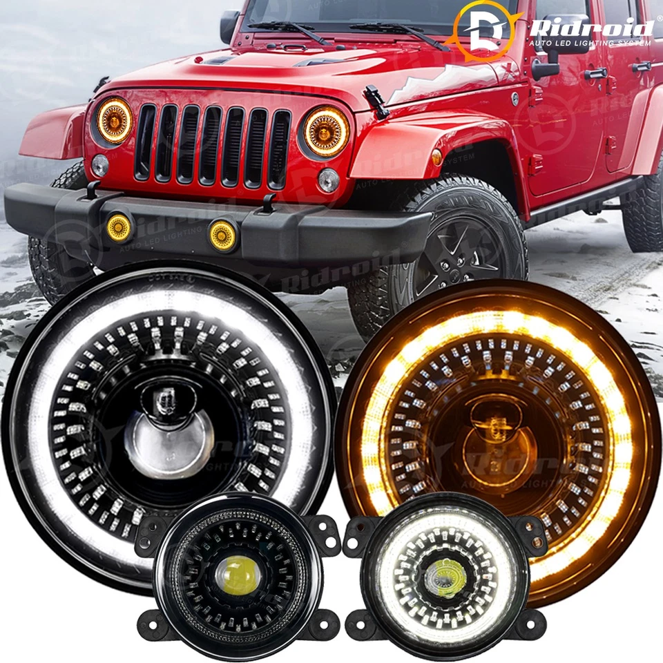 Kit combinado de faros LED giratorios de 7" + luces antiniebla de 4 pulgadas para Jeep Wrangler JK 2007-2018 Foto 1 de 4