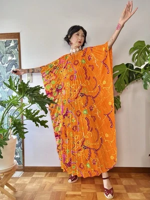 1960s Sun Fashions Of Hawaii Accordion Pleated Caftan Flower Power Boho Resort - Image 1 of 4