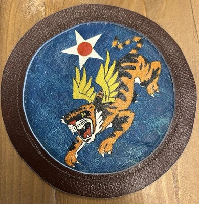WW2 WWII Flying Tigers USAAF 14th Air Force Theater-made Leather Painted Patch - Image 1 of 3