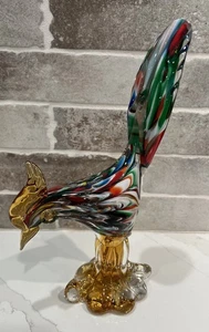 Art Glass Pheasant Bird Figurine Red Blue Green Gold Murano Style 11” Tall - Picture 1 of 10