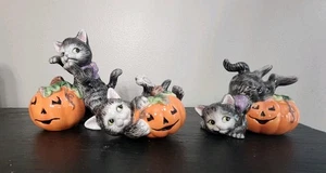 Juego de 3 estatuillas Fitz & Floyd Halloween Kitty Vasos ~ 4" de alto - Imagen 1 de 7