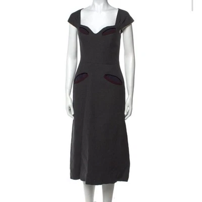 Prada Designer Vintage Gray Sweetheart Neck Wool Midi Pencil Dress Sz 46/Lg/14 - Image 1 of 4