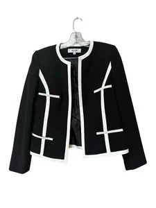 Jones Studio Blazer Jacke schwarz weiß mit Besatz Größe 6 Karriere klassisch - Bild 1 von 8