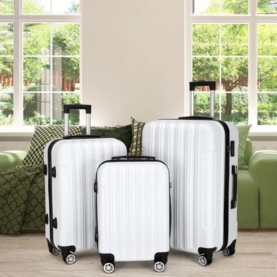FCH 3Pcs Luggage Set ABS Trolley Spinner 20" 24" 28" Suitcase Hard 20" 24" 28" White