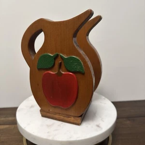 Wooden Apple Tabletop Decor Paper Plate Napkin Holder Wood Picnic Country Kitsch - Picture 1 of 10